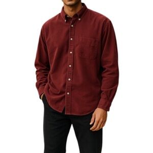 EDDIE BAUER Mens Burgundy Corduroy Herringbone Button Down Shirt Size XL Tall